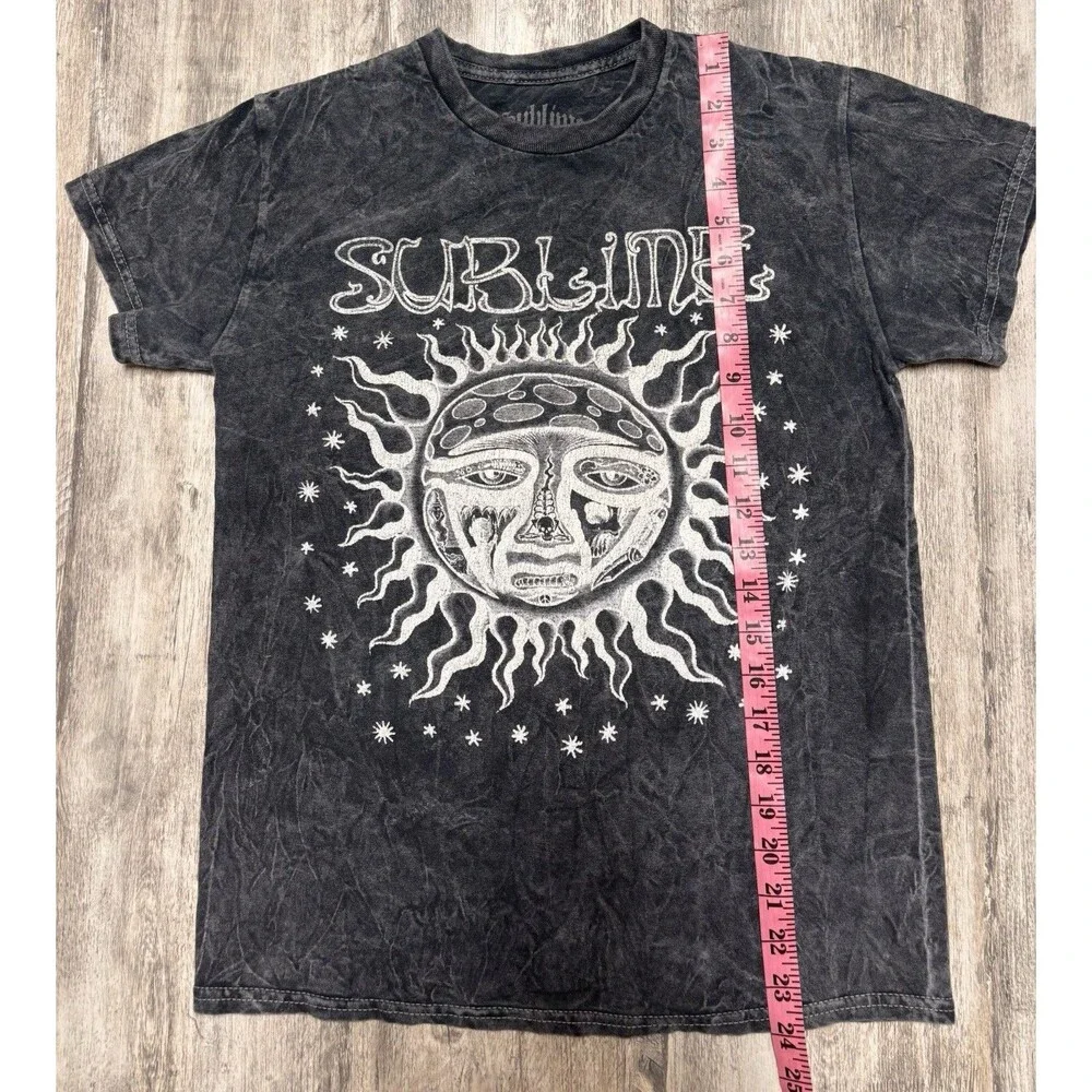 Sublime Sun Face Band Tee Acid Wash Black Graphic T Shirt Grunge Goth Size Small